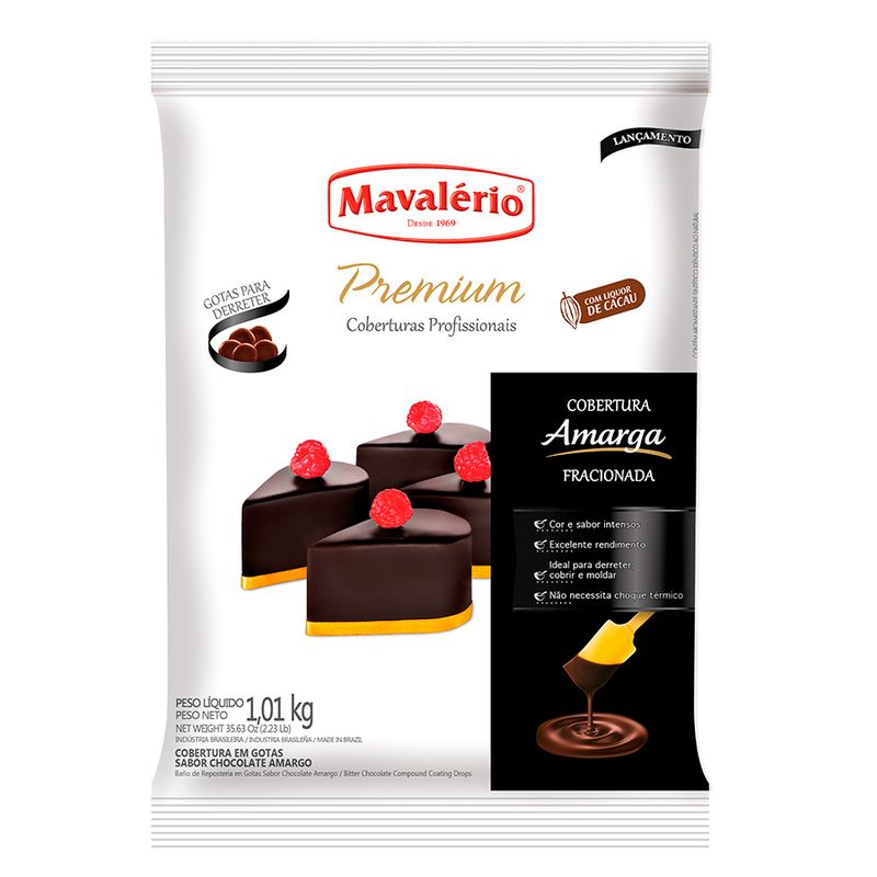 Cobertura Fracionada Chocolate Premium Gotas Amargo 1,01Kg MAVALÉRIO