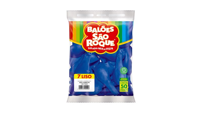 Pacote com 50 Unidades Balão 7 Liso Azul Cobalto, SÃO ROQUE