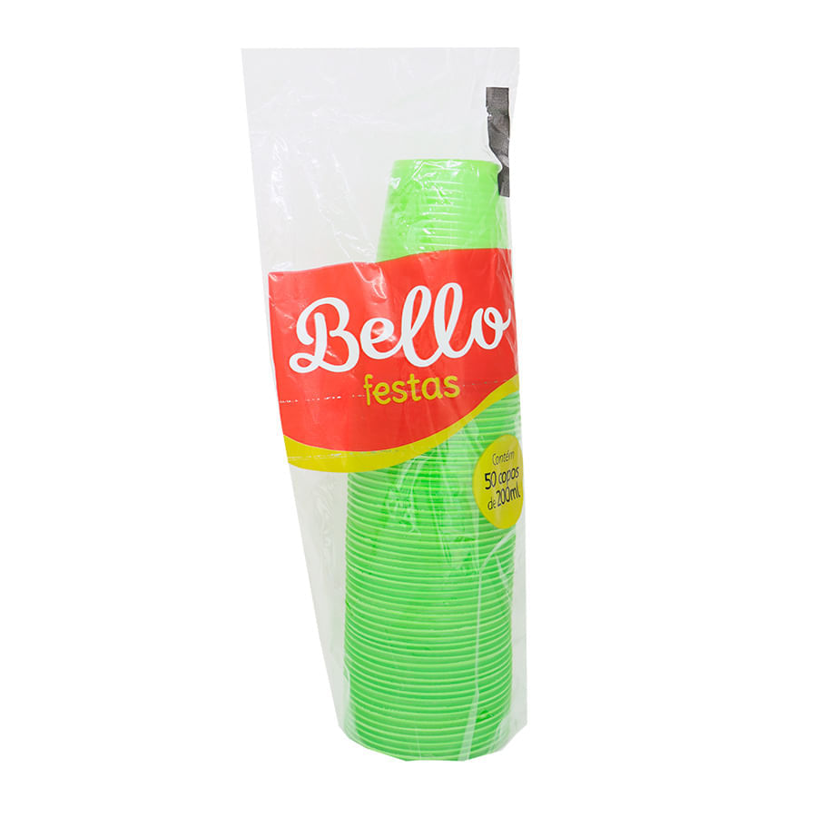 Copo Ps (Poliestireno) Descartável Bello Festas Verde Limão 200ml  R.CCVL-200 Pacote com 50 - Recopel - Festas, Papelaria, Embalagens,  Descartáveis, Produtos de Limpeza, Bomboniere e Casa e Lazer