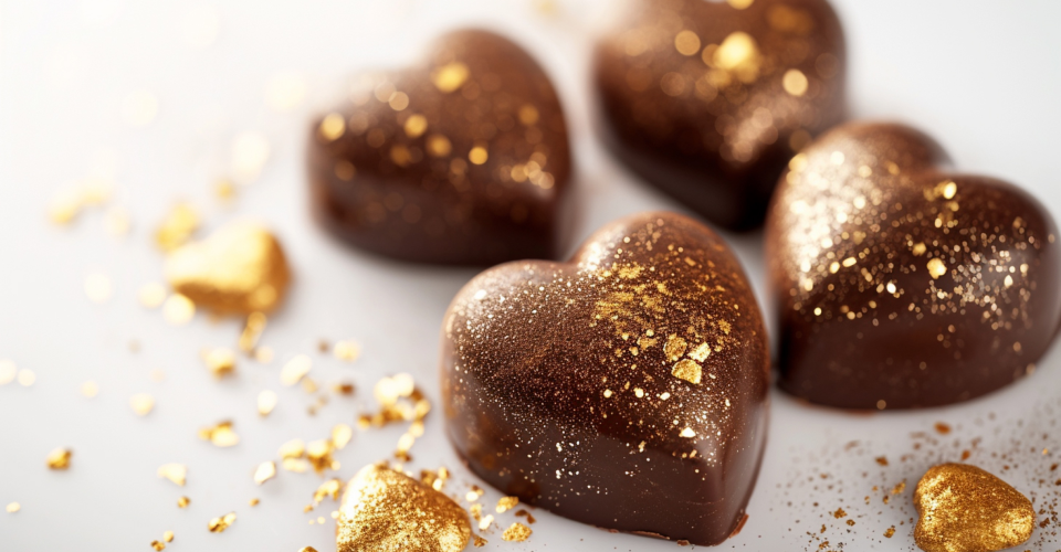 folhas de ouro num bombom de chocolate